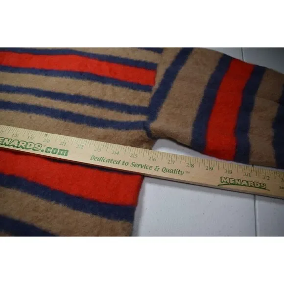 Aerie Oversized Fuzzy Striped Sweater Tan Red Blue Cozy Warm Womens XL - Picture 5 of 6